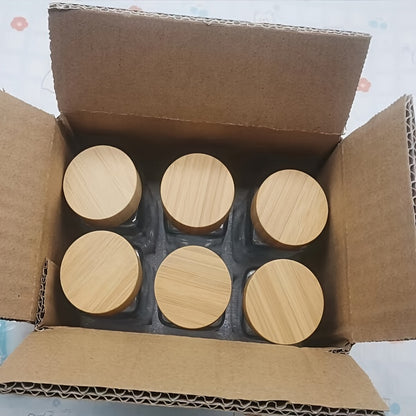 6/12 Glass Spice Jars with Wooden Lids, Aluminum Caps - Ideal for BBQs, Travel - Brand New