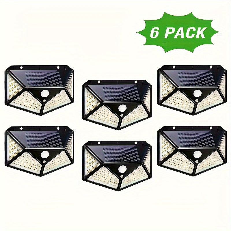 Solar lights outdoor in 1/2/4/6pcs, featuring 100LED with 3 modes and 270° lighting angle. Motion sensor security lights powered by solar energy, ideal for backyard, garden, fence, patio