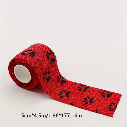 6 cute paw print self-adhesive bandages for dogs, elastic and self-adherent for wrist and ankle wrapping.