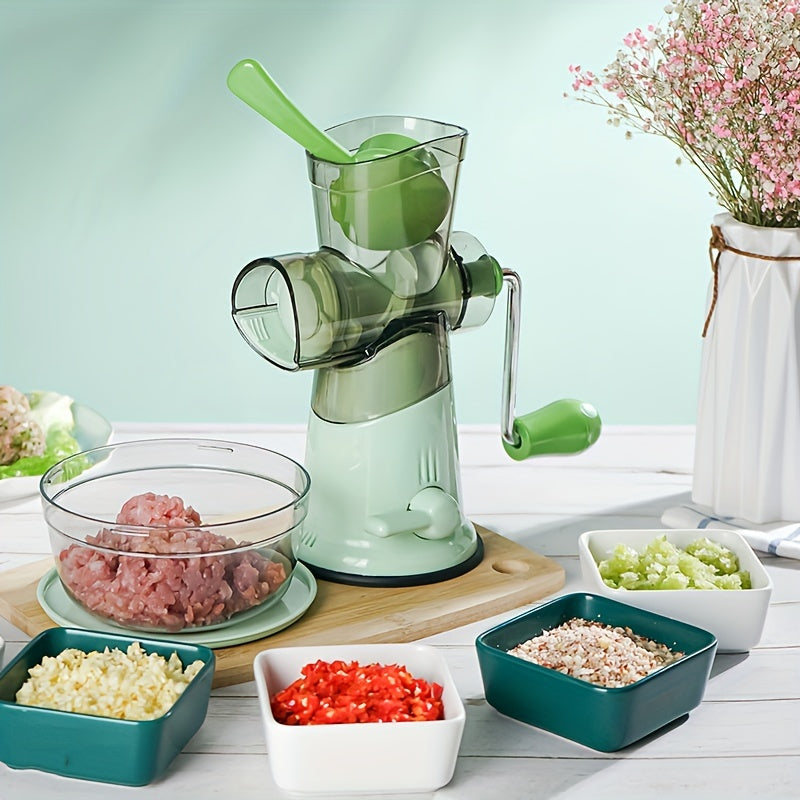 Manual meat grinder that is versatile and easy to use, featuring a hand-crank and large capacity for grinding beef and vegetables, ideal for home kitchens.