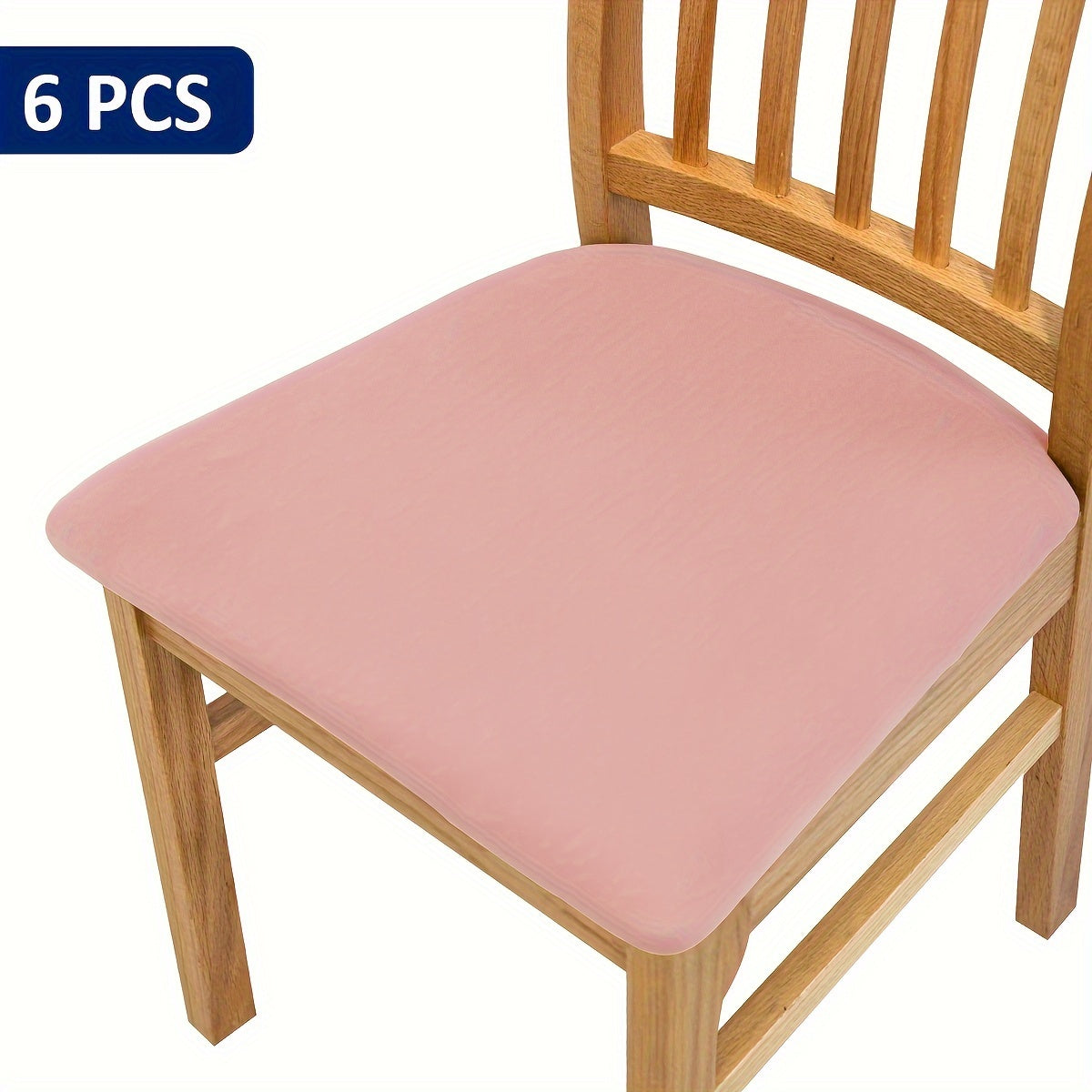 4/6 piece elastic chair cushion cover in various solid colors. Easy to install and ideal for protecting furniture in living rooms, kitchens, and restaurants.