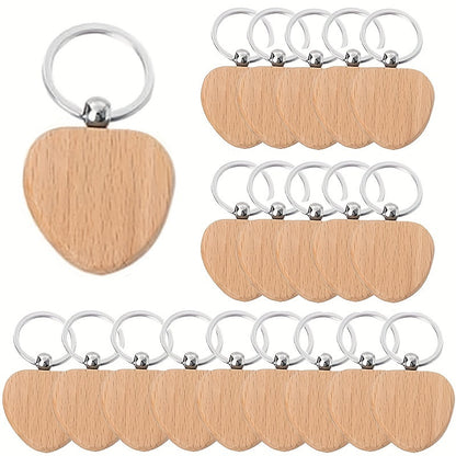 Set of 20 Wooden Keychain Blanks for DIY Crafts, Round Wood Keyring Blanks for Creating DIY Key Chains, Christmas Pendants, Wall Hangings, and Bag Decorations