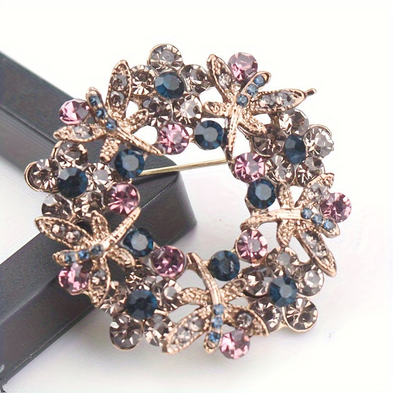 Stylish Butterfly Flower Wreath Brooch Pin adorned with Rhinestones, a must-have Women's Jewelry Accessory for Weddings and Formal Events, Perfect Present for the Holidays