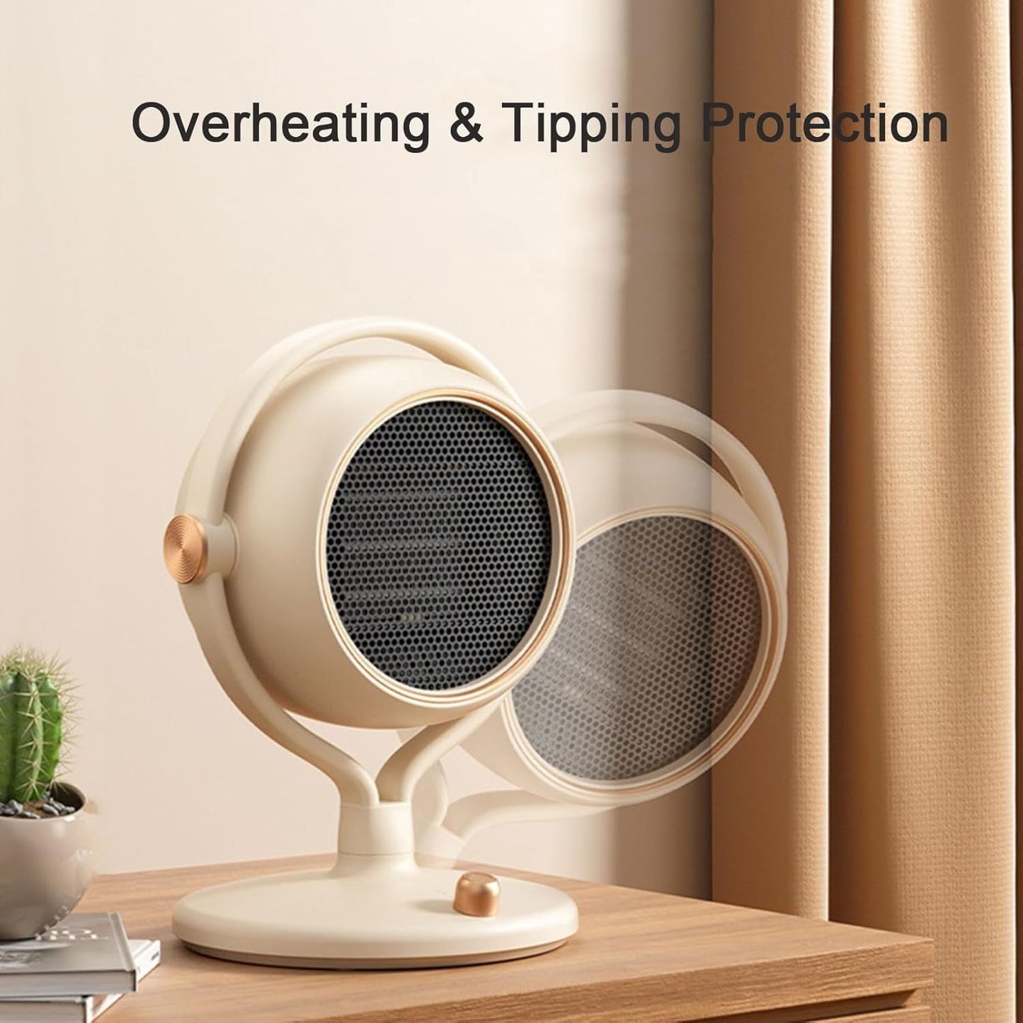 Silent and Travel-Friendly PTC Ceramic Space Heater - Rapidly Heats, 2 Heat Levels, Safety Features for Warmth and Comfort in Bedroom or Office, Perfect for Indoor Use in Winter, Compact Desktop Heater, Electric Fan Heater