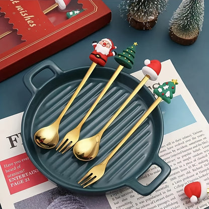 Set of 4/6 stainless steel spoons with cartoon figurines, ideal for various occasions, winter holidays, and power-free use.