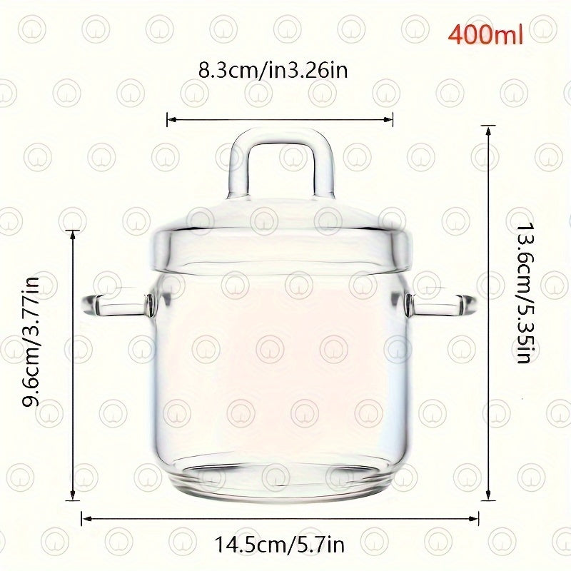 Glass Stockpot with Lid, 13.53oz Borosilicate Cooking Pot - Microwave Safe, Perfect for Cooking Soup, Bird's Nest, Custard, Pudding, Eggs, Milk - Adorable Design for Single Serve, Essential Kitchen Cookware