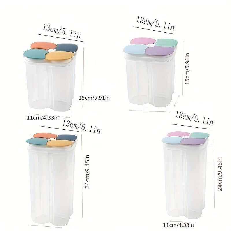 Food Storage Containers With Lids, set of 4 Contains 1 Piece. The clear airtight square containers are perfect for storing various foods such as cereal, rice, pasta, spices, tea, nuts, and beans. These moisture-proof transparent containers are sealed to