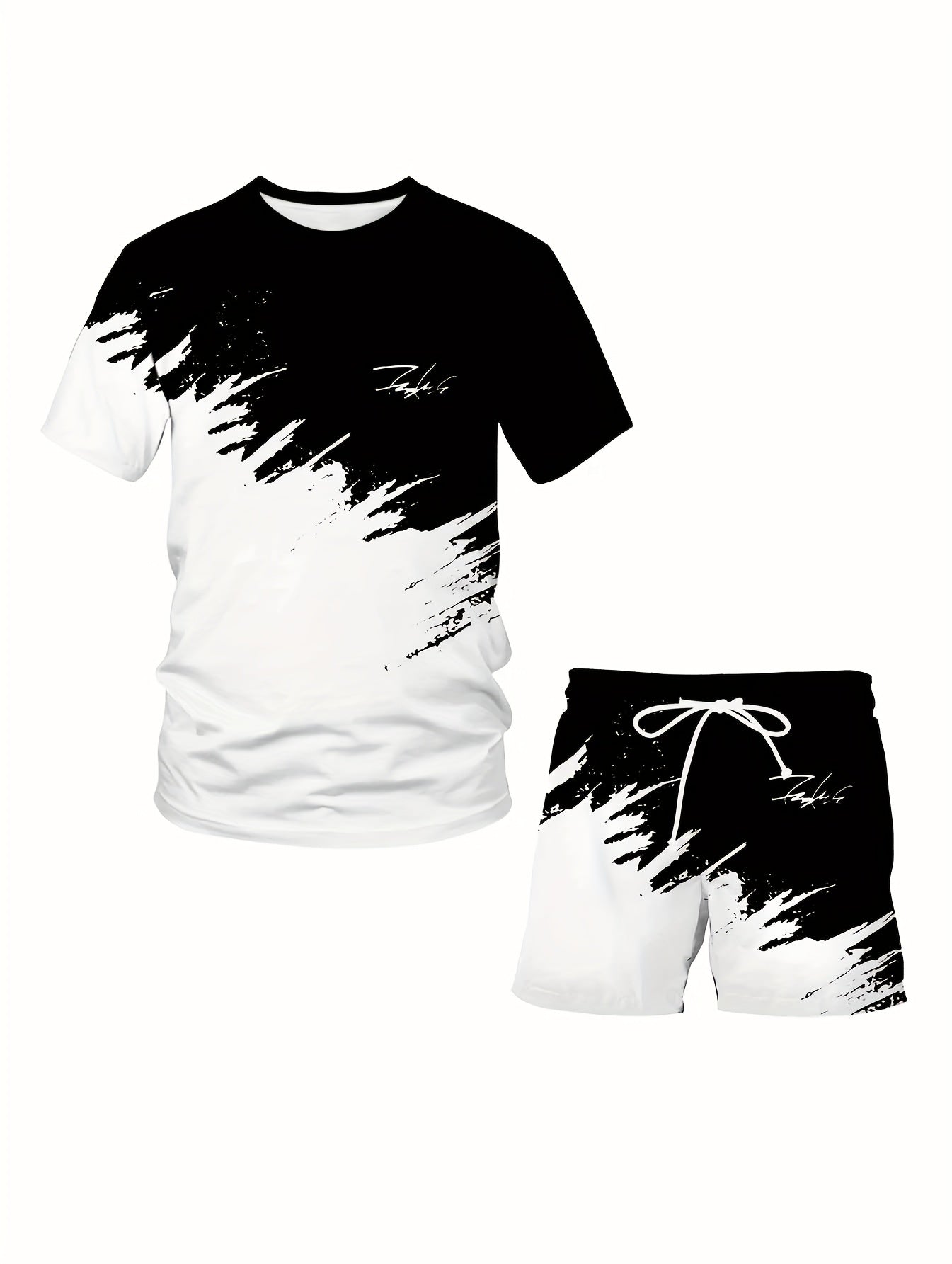 Men's Plus Size 3D Print Short-Sleeve and Shorts Set.