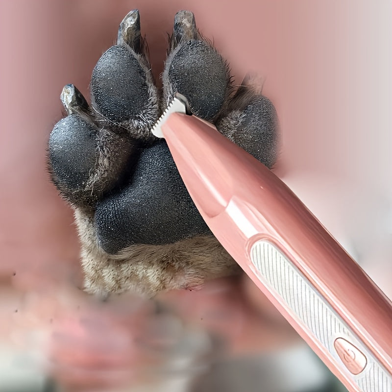 Silent pet grooming kit with rechargeable clippers, low-noise paw trimmer, and cordless nail polisher - USB powered.