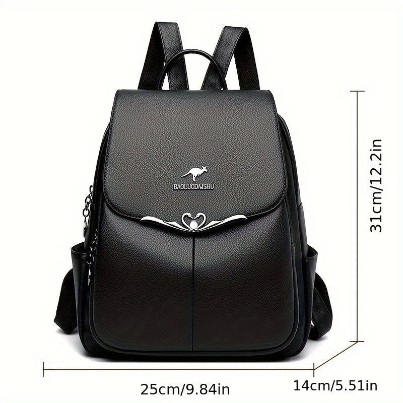 1pc Casual style Faux Leather Backpack for Women with practical pockets, zip closure, soft shell, durable & comfortable for daily & school use.