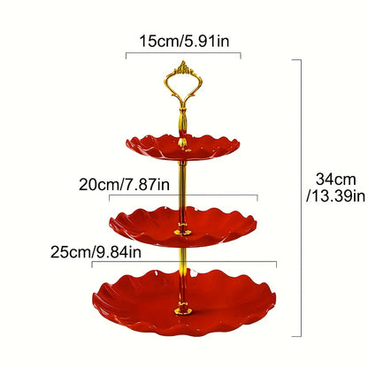 1 шт. Элегантная трехъярусная подставка для тортов в зеленом и белом цветах с золотыми акцентами - Цветочный дизайн, прочный ПП материал - Идеально подходит для чаепитий, свадеб и встреч, идеально для демонстрации десертов и тортов