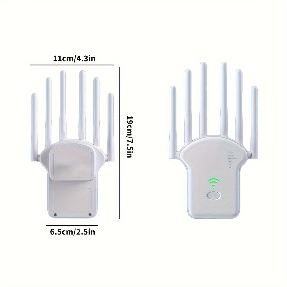 OEKE 1200 Mbps Wi-Fi extender with dual-band, 2.4GHz & 5GHz, 300Mbps repeater. Ethernet port, 360° coverage for 30+ devices in 3,500 sq ft home. European Standard Plug, 175V-265V.