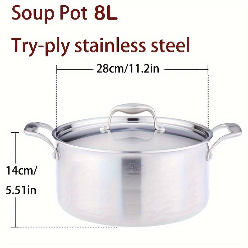 Durable and Versatile Stainless Steel Soup Pot Set with Steamer by GOOD HARVESTER - Includes 8L 304 Deep Cooking Pan, Induction Compatible, Heat-Resistant Handles, Dishwasher Safe, Easy to Clean, and Multi-Layer Kitchen Cookware