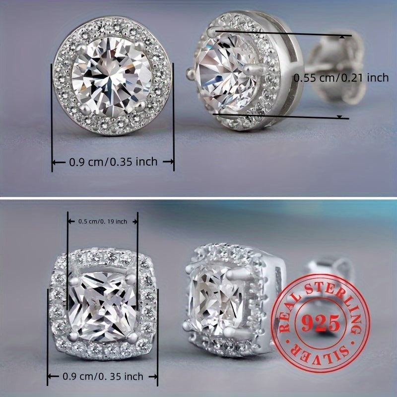 Stylish 925 Sterling Silver Stud Earrings for Women - Featuring Synthetic Cubic Zirconia, Secure 4-Prong Setting, Available in Round & Square Designs, Ideal for Everyday Use and Special Occasions, Representing April Birthstone, Versatile All-Year