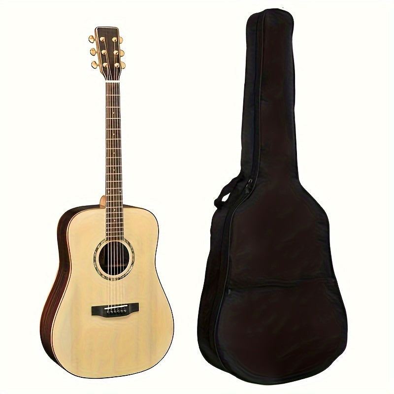 Waterproof 41-inch black acoustic guitar bag with adjustable shoulder strap and back hanging ring. Fits acoustic, electric, bass, and classical guitars (guitars not included).