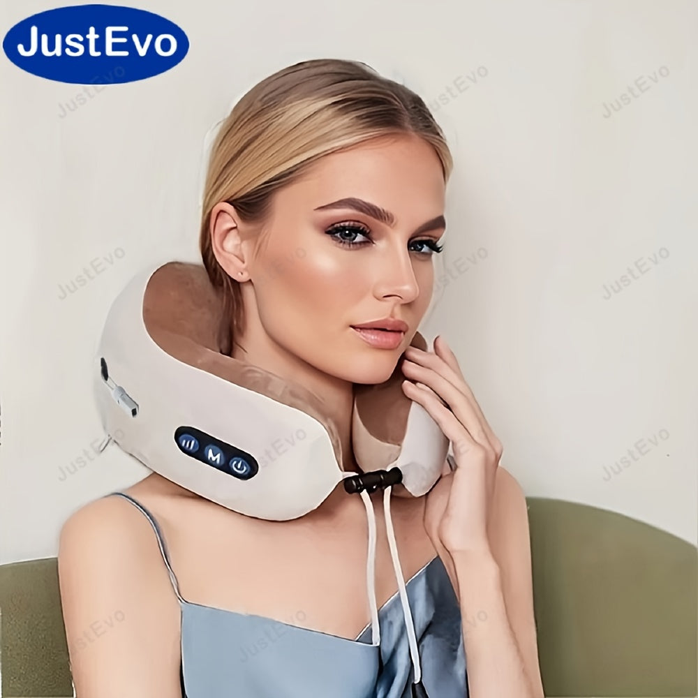 JustEvo Electric Neck U-shaped Pillow: Relaxing neck massager for home, office, and travel; great gift idea.