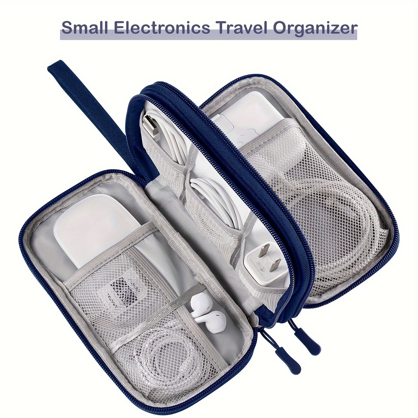 Travel cable organizer for cables, chargers, cell phones, and headphones.