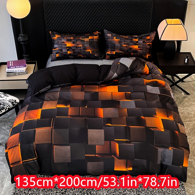 Technological Sense Geometry Duvet Cover Set - 2 or 3 Pieces Available. Features Cool 3D Digital Printing, Ideal for Bedroom or Guest Room. Set includes 1 Duvet Cover and 1 or 2 Pillowcases. Core not included.