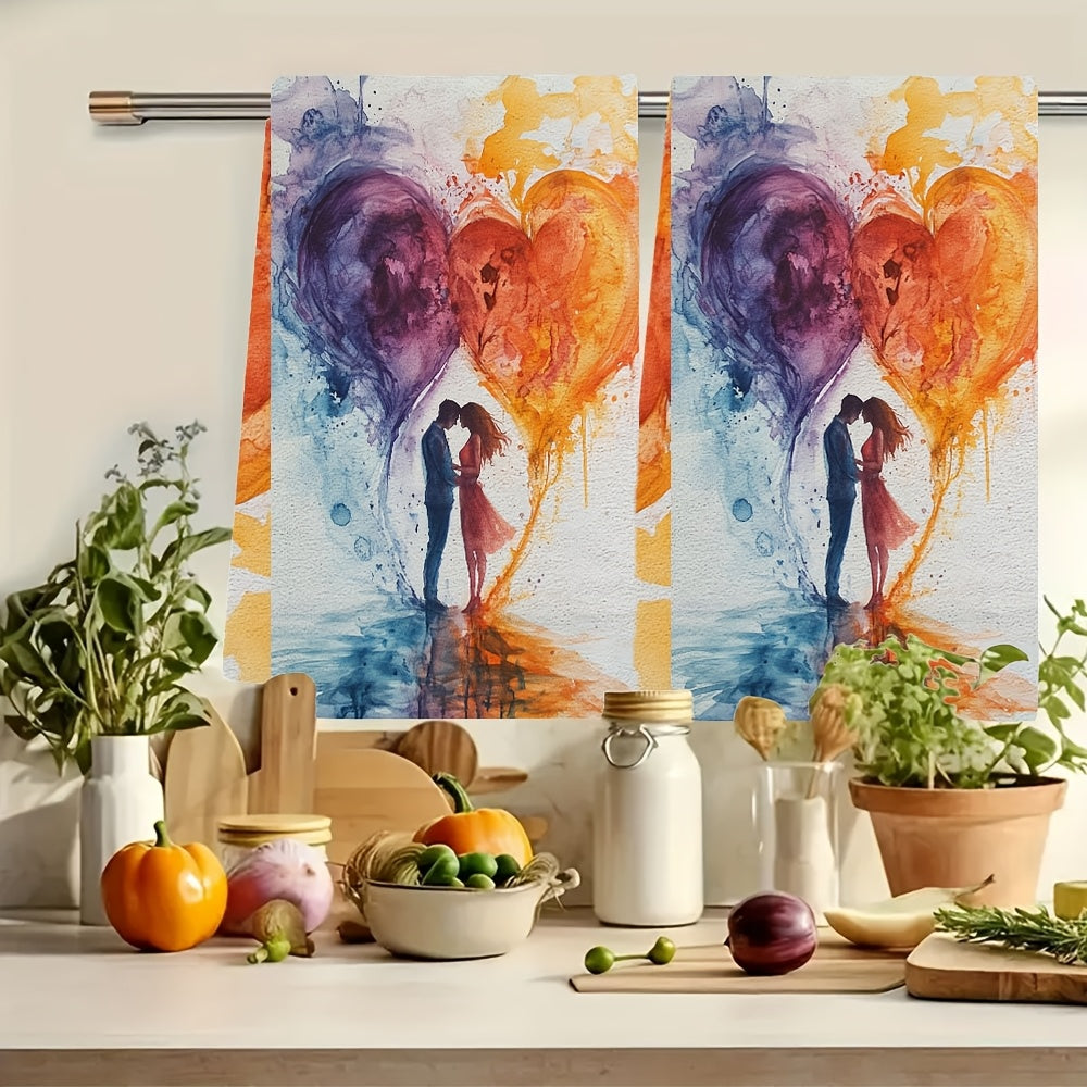 This set includes 2 ultra-soft kitchen towels with a theme of love inscribed in our hearts. They are highly absorbent and perfect for holiday decoration. These dish and hand towels are machine washable and measure 40.64x60.96 cm.