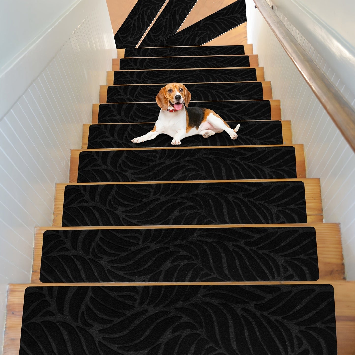 15 pieces of carpet stair treads by JAYFAN, designed for wood steps with non-slip features to provide safety for both pets and humans. These indoor stair treads are washable and reusable, making them a practical choice for any staircase.