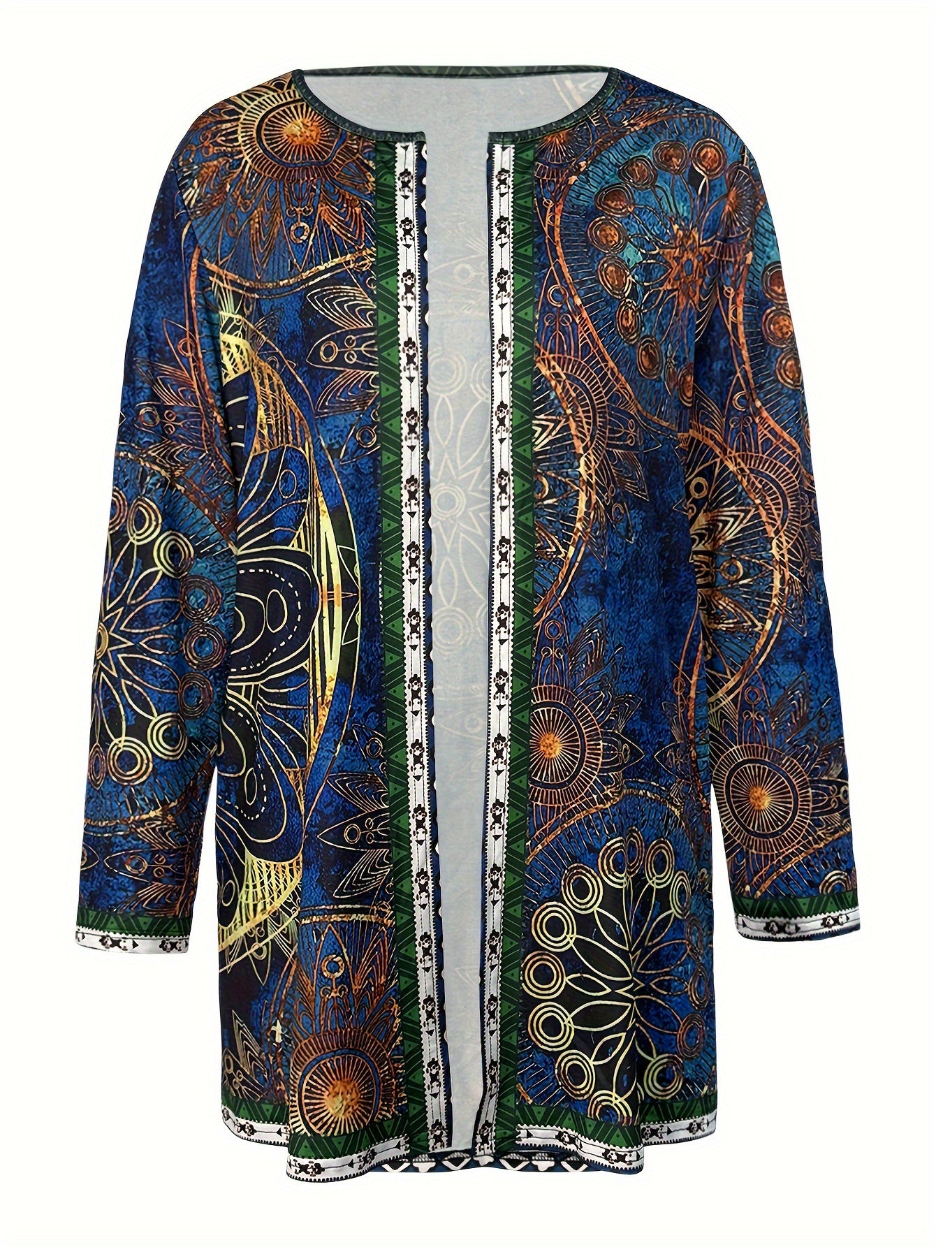 Women's light-weight open-front cardigan with a vintage paisley pattern.