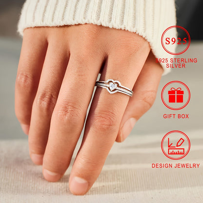 Stylish Heart-Shaped Ring made of S925 Sterling Silver with Sparkling Synthetic Zirconia, Perfect for Everyday Wear or Gifting, December Birthstone, Ideal for Valentine's Day, Women's Fashion Statement, Great Holiday Present, Comes in a Beautiful Picture