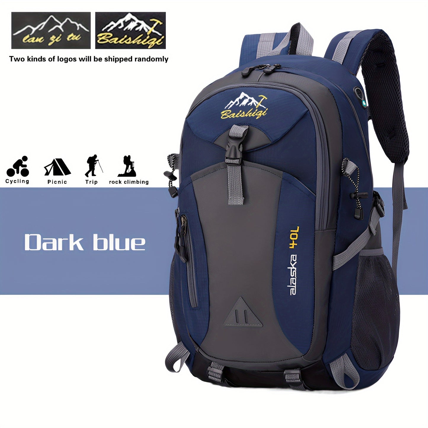 Sturdy polyester daypack for outdoor hiking with adjustable straps, water-resistant, lightweight, and stain-resistant. Suitable for travel, fitness, and leisure activities. Hand wash