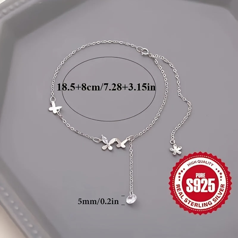 925 Silver Anklet featuring three Butterfly Zirconia Charms - Sparkling, Hypoallergenic and Lightweight at 2.8g