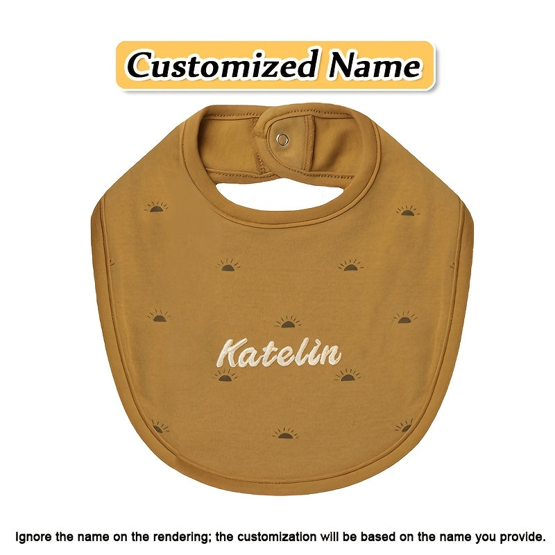 Customized Embroidered Name Adjustable Snap Bib made with Soft Absorbent Knit Fabric for Babies. This Non-Waterproof Feeding Drool Bib is great for Newborns and is Perfect for Christmas and New Year Gifts.