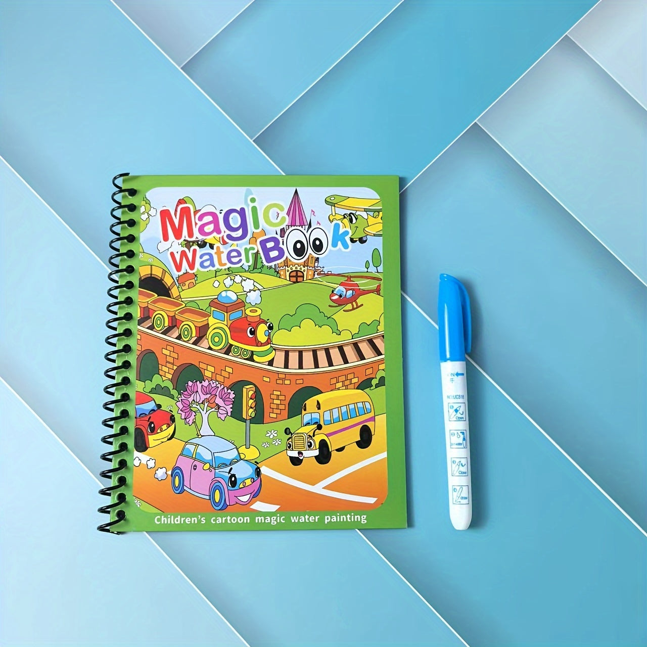 Magic Water Coloring Book for Ages 3+. Reusable Water Drawing Pad with Color Pen. Educational Painting Activity Book.