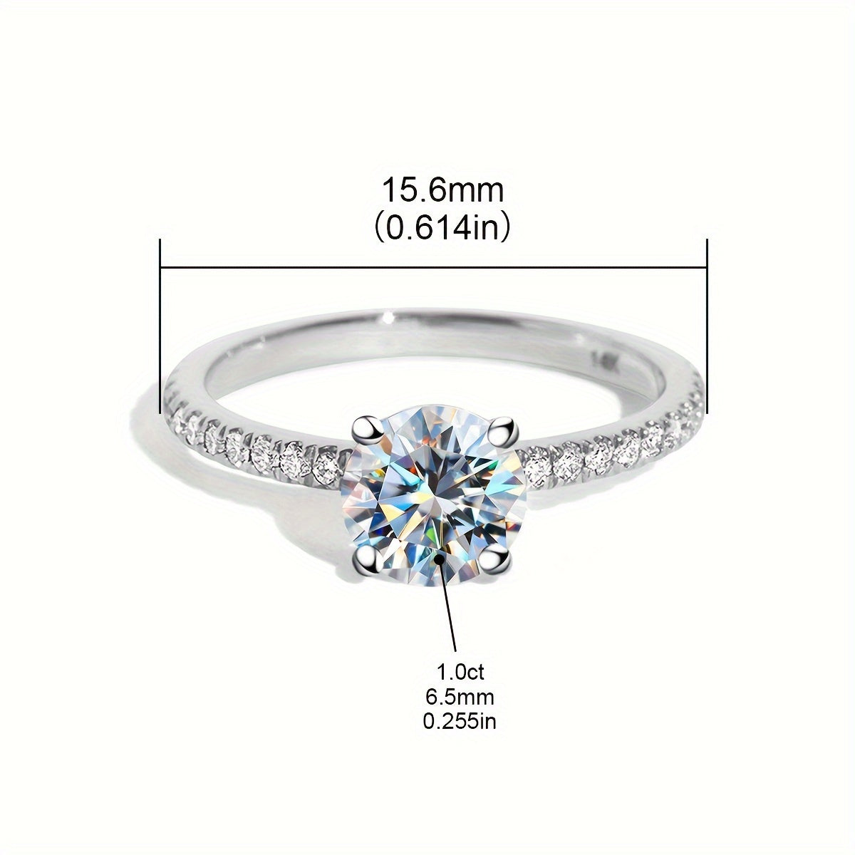 Luxurious Sterling Silver 925 Moissanite Engagement Ring for Women, featuring an elegant design with a 4-Prong Solitaire Wedding Band. This Noble Bridal Jewelry Gift is perfect for Valentine's Day and is suitable for any season.