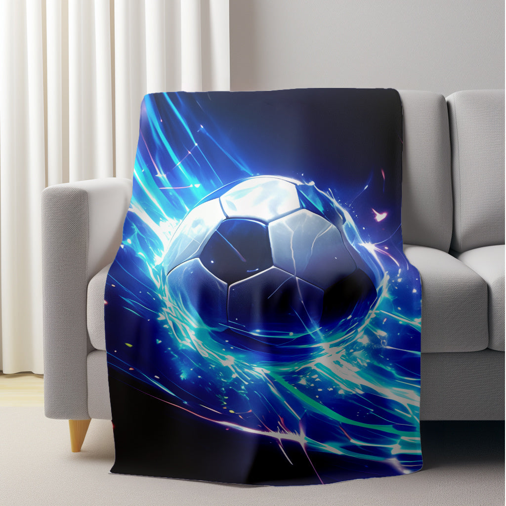 Soft, warm, and comfortable flannel fleece throw blanket featuring a contemporary soccer ball print. Perfect for use at home, office, camping, or while traveling. Made from tear-resistant, knitted polyester that is washable and suitable for use all year