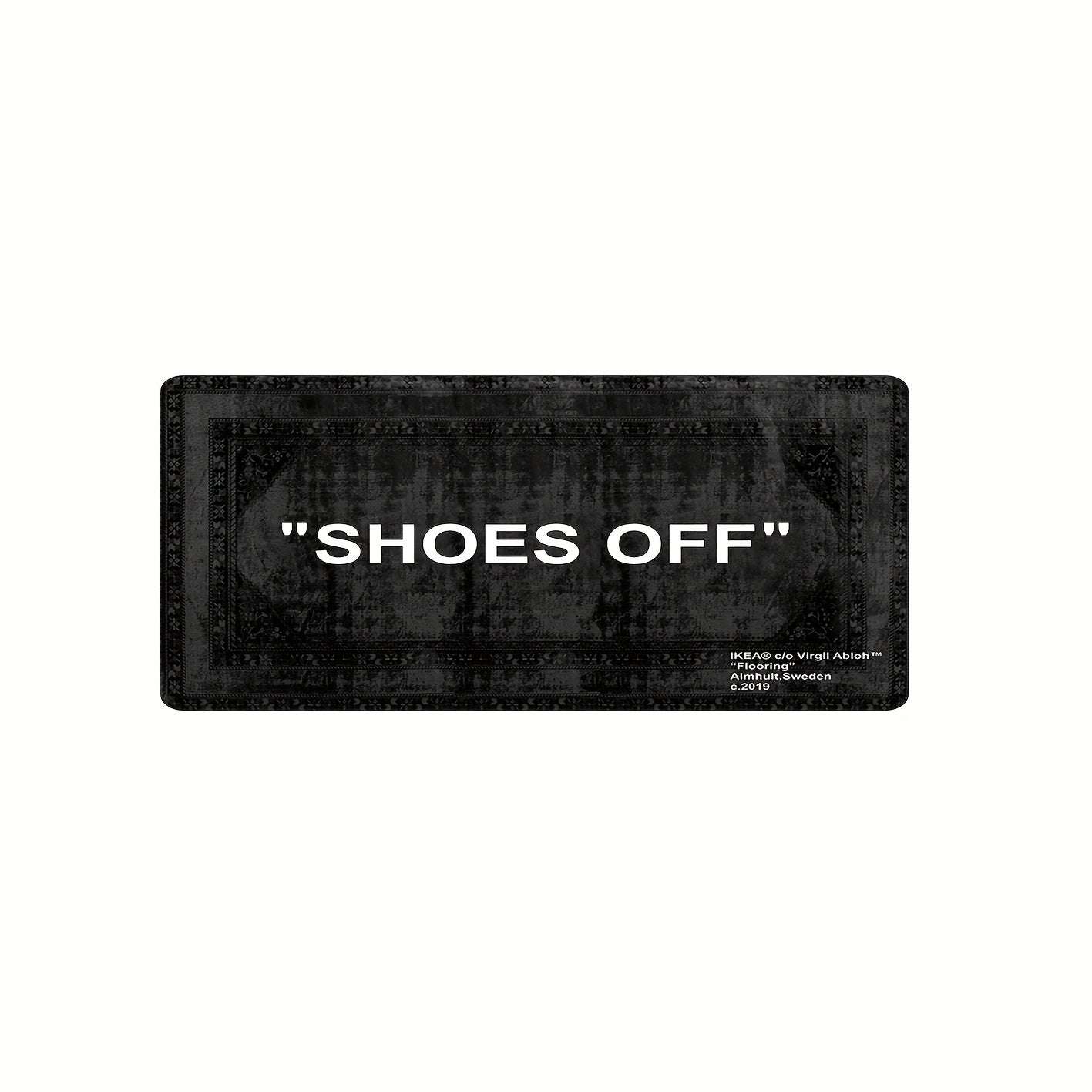 English Pattern Anti-Slip & Stain-Resistant Floor Mat for Living Room - 1pc, 1cm Thick, Hand Washable Polyester Rug with 'Please Take Off Your Shoes' Design.