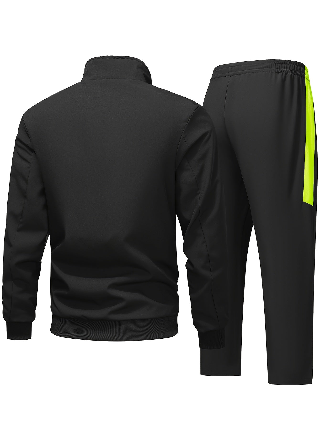 Men's Polyester Sports Tracksuit Set with Collared Neck. Includes Full-Zip Jacket and Sweatpants with Pockets and Patchwork Design. Made with Slight Stretch Fabric for Spring/Fall. Regular