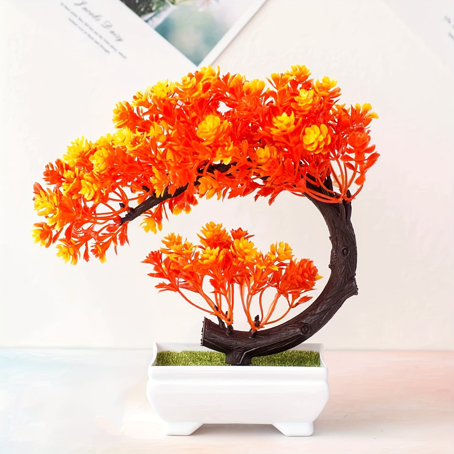 1 piece Artificial Pine Bonsai Tree, Plastic Flower Ornament in Container for Home, Room, Garden, Tabletop, Holiday Decor, No Electricity Required