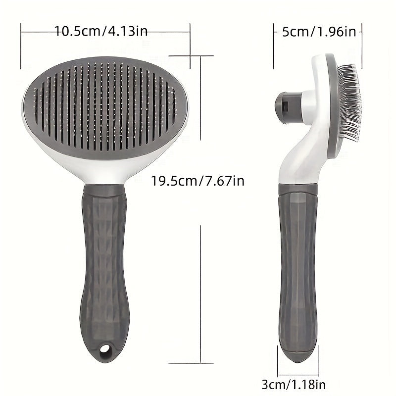 Pet hair remover comb with adjustable needle body and anti-skid button - ideal for cats and dogs, easy to clean.