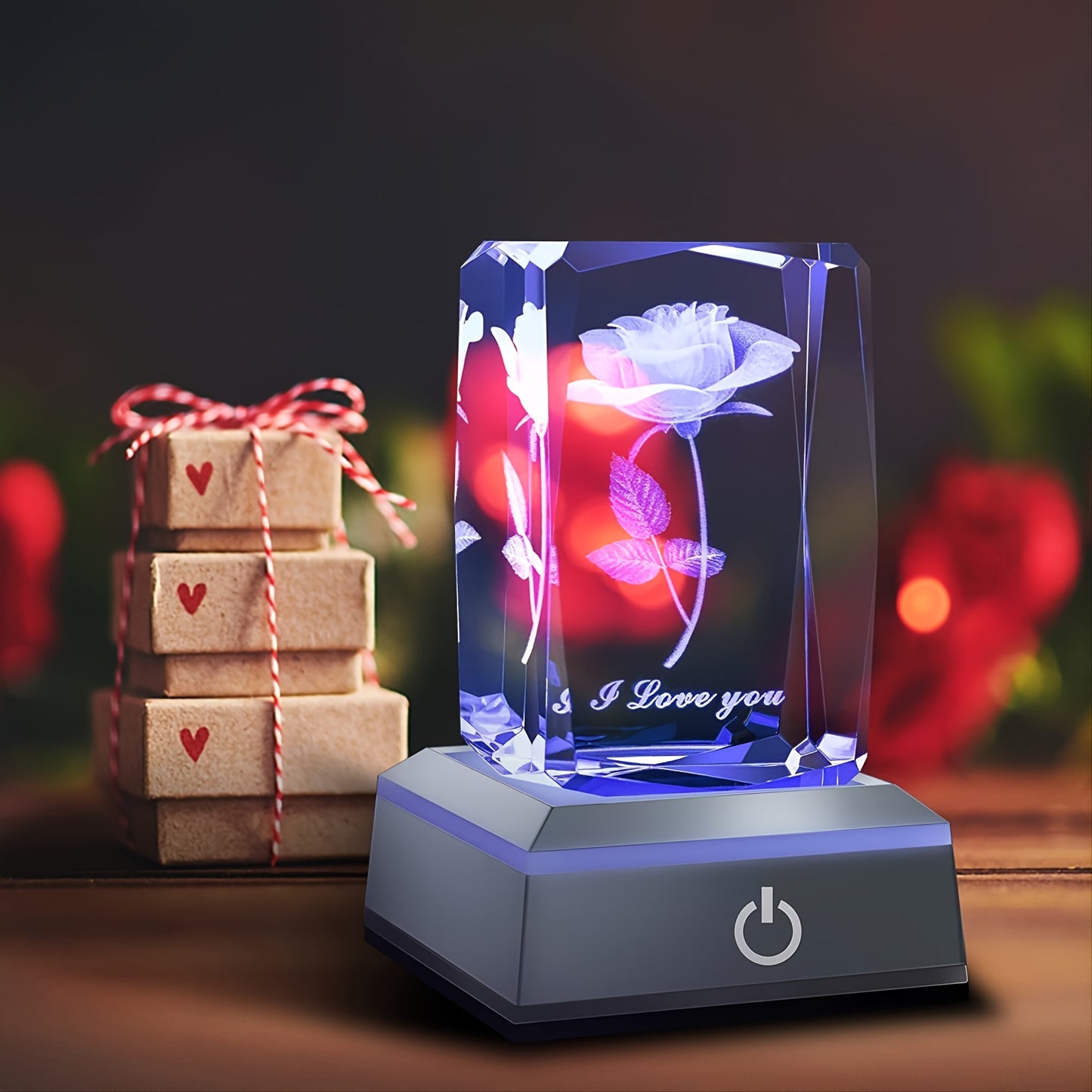 1pc 3D Rose Crystal Ball with LED Color Lamp - Romantic I Love You Roses Night Light, perfect for holidays and special occasions like Thanksgiving, Christmas, Mother's Day, birthdays, Valentine's Day, weddings, and anniversaries - Ideal gift for