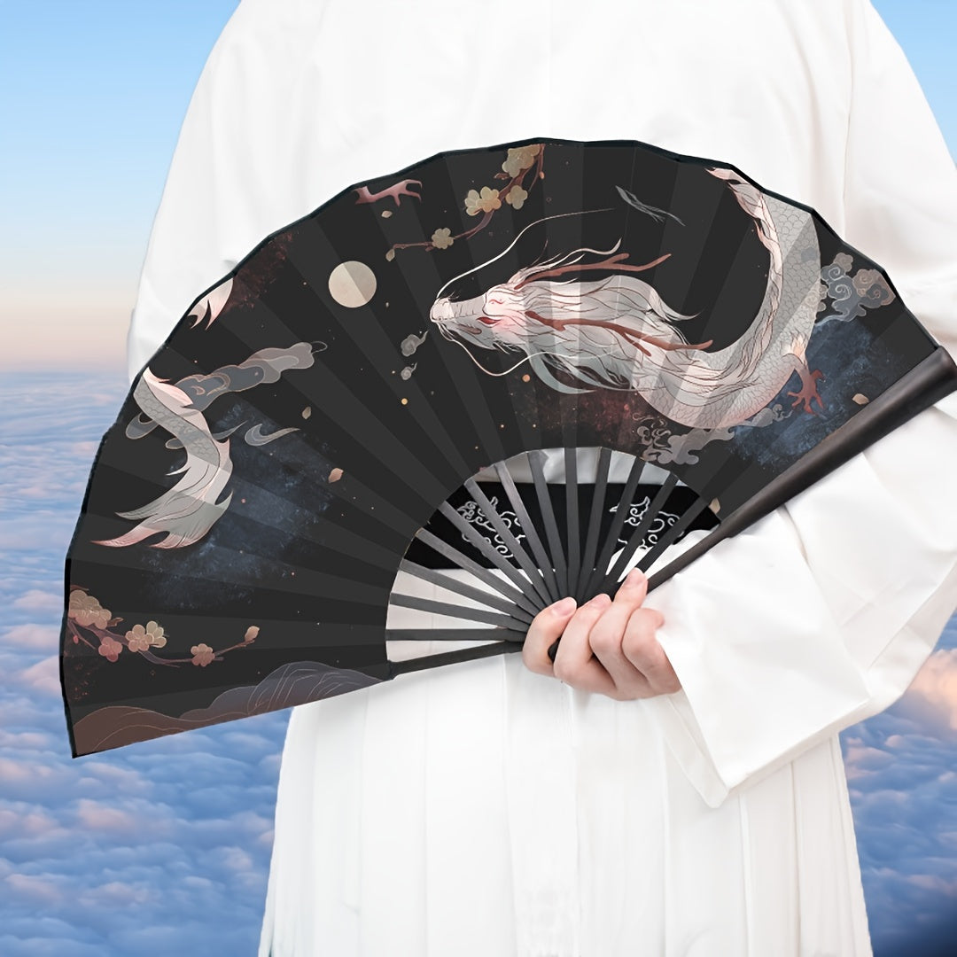 Traditional Dragon Design Chinese Silk Fan, Folding Bamboo Fan for Men, a Must-Have Hanfu Summer Accessory