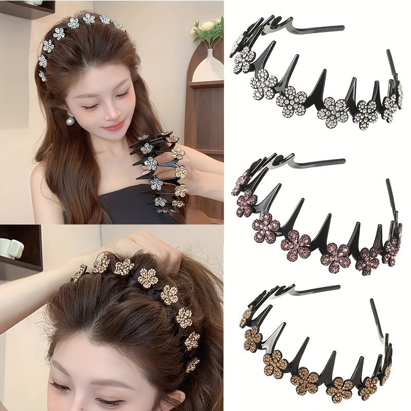 Stylish rhinestone flower headband for women, suitable for everyday wear and washing face.