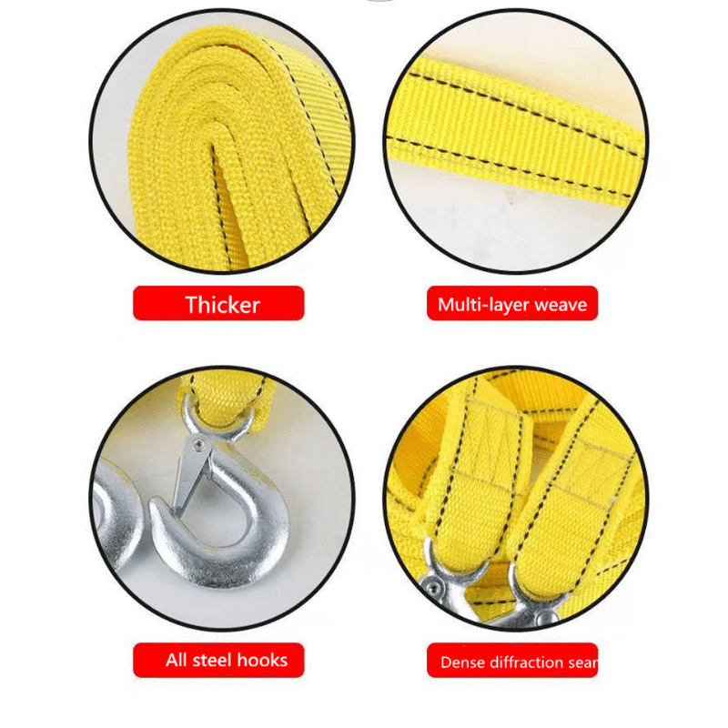 4m Heavy-Duty Towing Rope with Hooks, Ultra-Strength Nylon Recovery Strap, Reinforced Eyelets, Soft-Loop Ends, Water-Resistant Storage Bag for Towing, Off-Road, Recovery