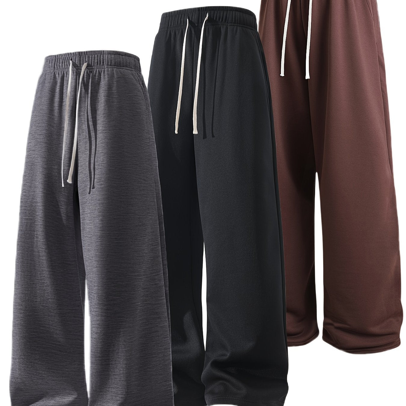 Men's loose straight-leg long pants in solid colors, perfect for spring and autumn fitness activities. Made from soft, slightly stretchy knitted fabric with a drawstring waist. Suitable for