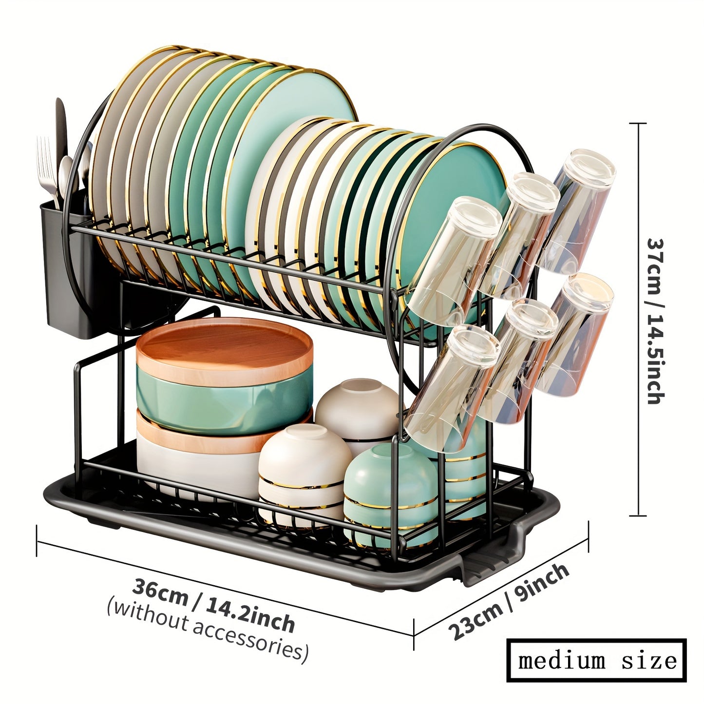 1pc Multifunctional 2-Tier Dish Drying Rack with Utensil Holders and Drainboard for Kitchen Countertop, Organize Kitchen Accessories and Save Space