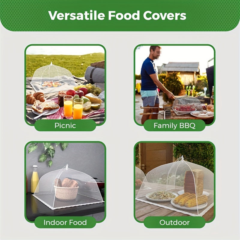 White portable mesh food cover for picnics and travel, protecting food from insects and dust.