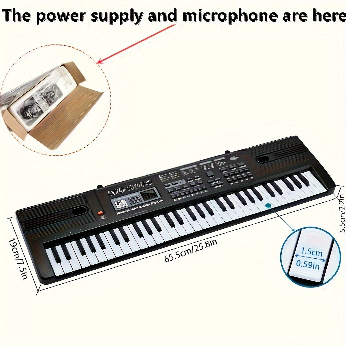 61-key kids electronic keyboard with interactive learning, microphone, ideal for children ages 3-12. Black, batteries not included.