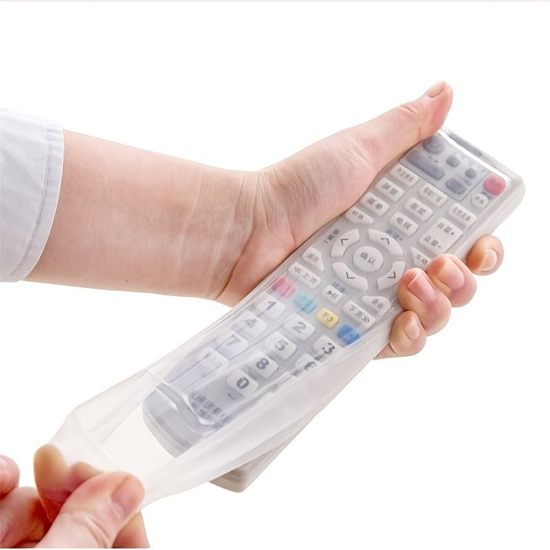 Transparent silicone remote control cover provides elastic, waterproof protection for TV and AC remotes, with a durable and flexible design.