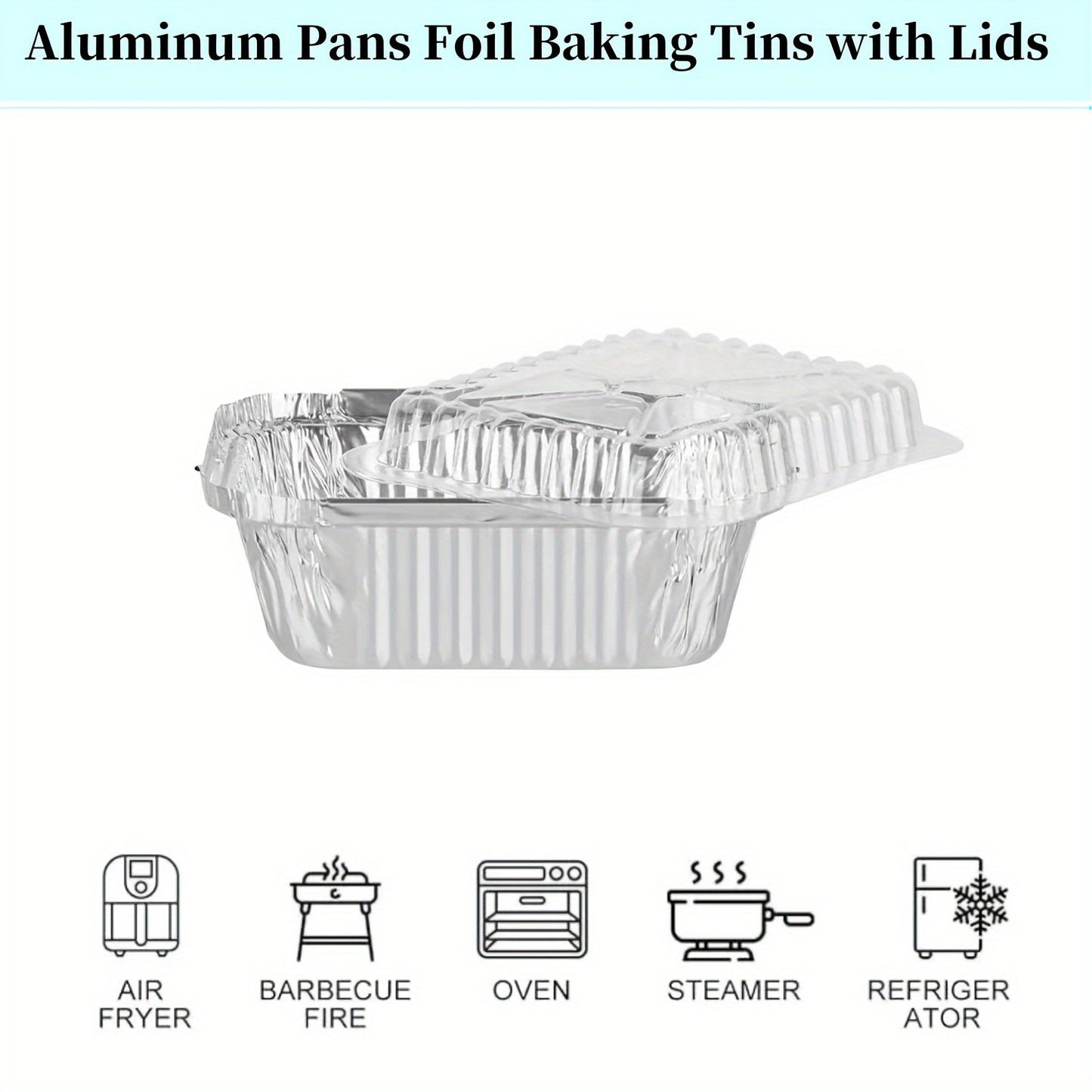 Fifty Disposable Aluminum Foil Pans with Lids, Sized 15.24x11.94 cm - Great for Takeout & Food Preservation, Features a Splash-Proof Design, Perfect for Holiday Use