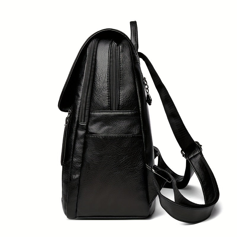 Women's Fashion Flap Backpack in Soft Faux Leather