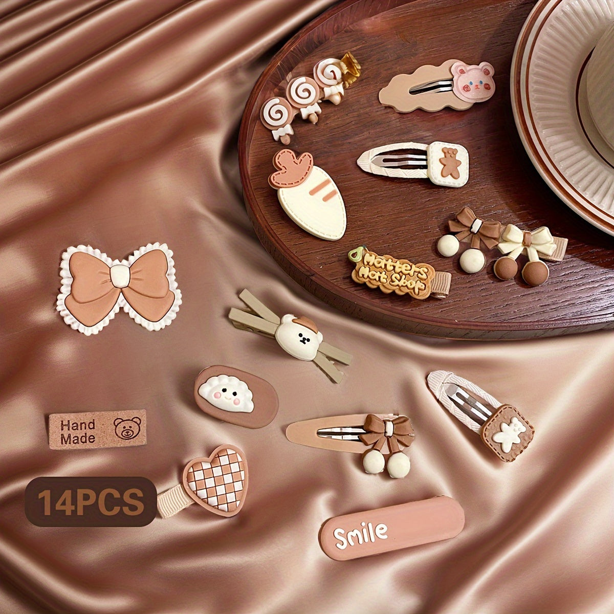 14 Brown Bow Hair Clips