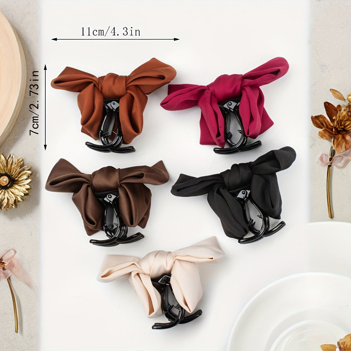 Elegant bowknot hair clip in khaki and black for women's daily wear, non-slip and perfect for ponytails.