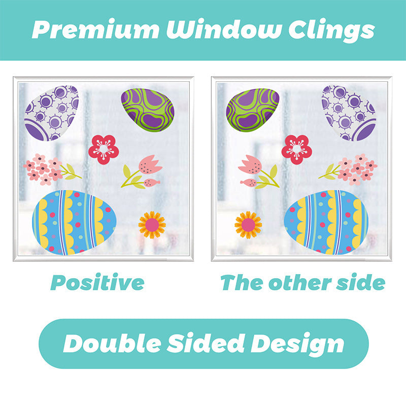 Easter Egg Window Clings - Includes 9 Sheets, Battery-Free, Easy to Apply, Ideal for Easter Party Decor & Supplies